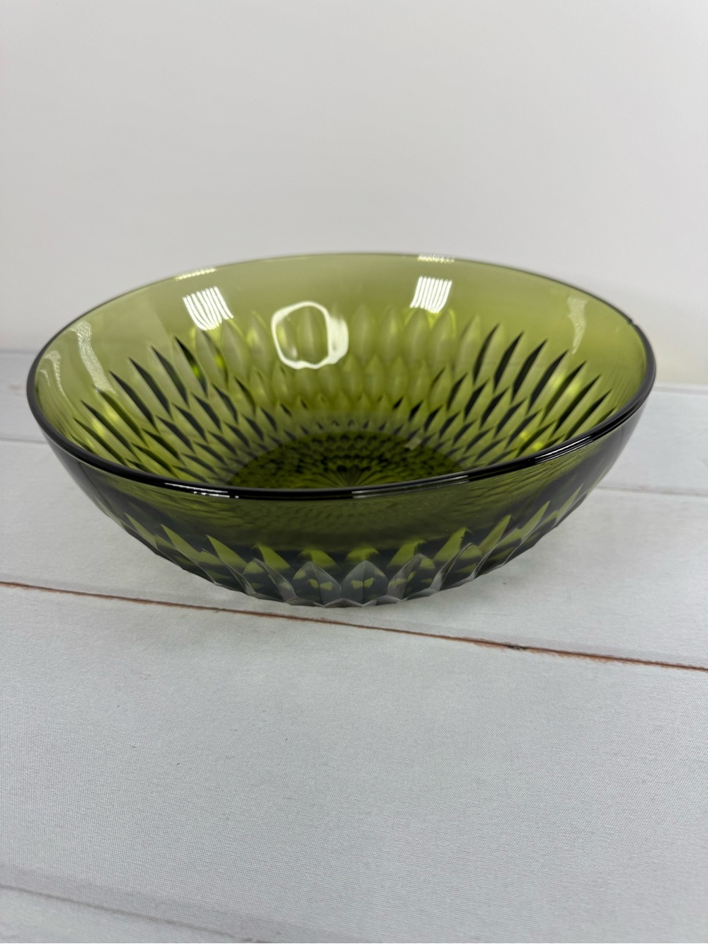 Vintage Indiana Glass Mt Vernon Avocado Green Large Salad Bowl MCM